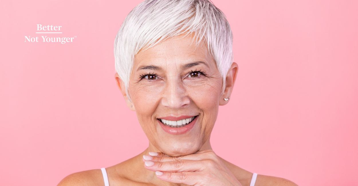 A woman with gray hair smiling. If you’re worrying about thinning gray or white hair, we’ll let you in on some secrets that can help you thicken and revitalize it. 