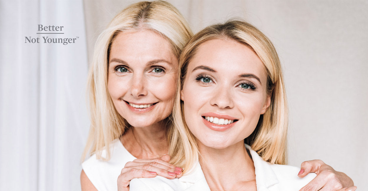 Middle-aged beautiful women with cool blonde and ashy hair types smile. Anyone can benefit from a Purple Shampoo.
