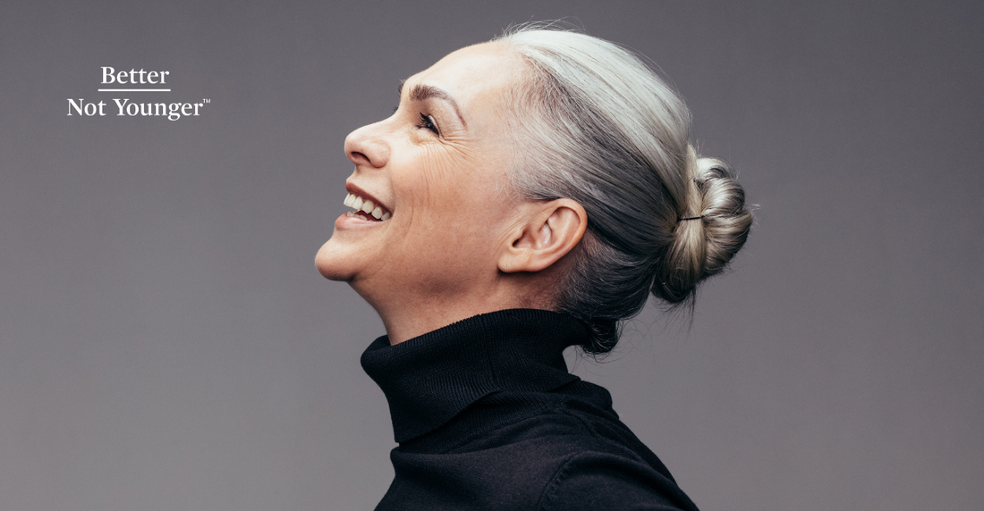 A woman that let her hair gone gray and you can tell she loves it 