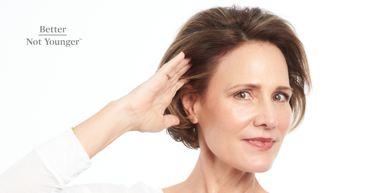 For "How To Thicken Aging Hair", Better Not Younger features a woman over 40 with short brown hair.