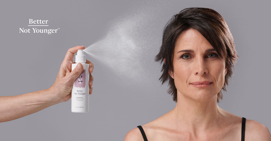 "Everything You Ever Wanted to Know About No Remorse Heat Protection & Taming Spray" by Better Not Younger is featuring a mature woman with short brown hair getting a splash of the best heat protection spray.