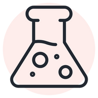 Icon of a beaker with bubbles on a light pink background