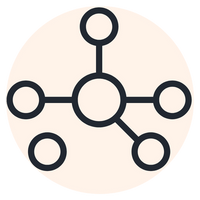Network or connection icon with multiple circles and lines on a beige background