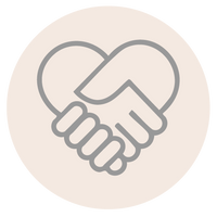 Icon of two interlocking hands on a beige background